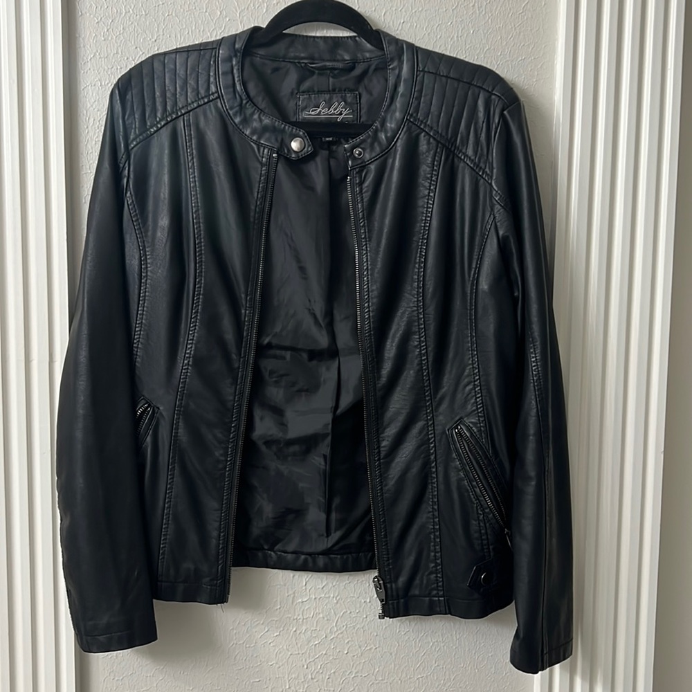 Black Faux Leather Motto Jacket Sz M Sebby Collection